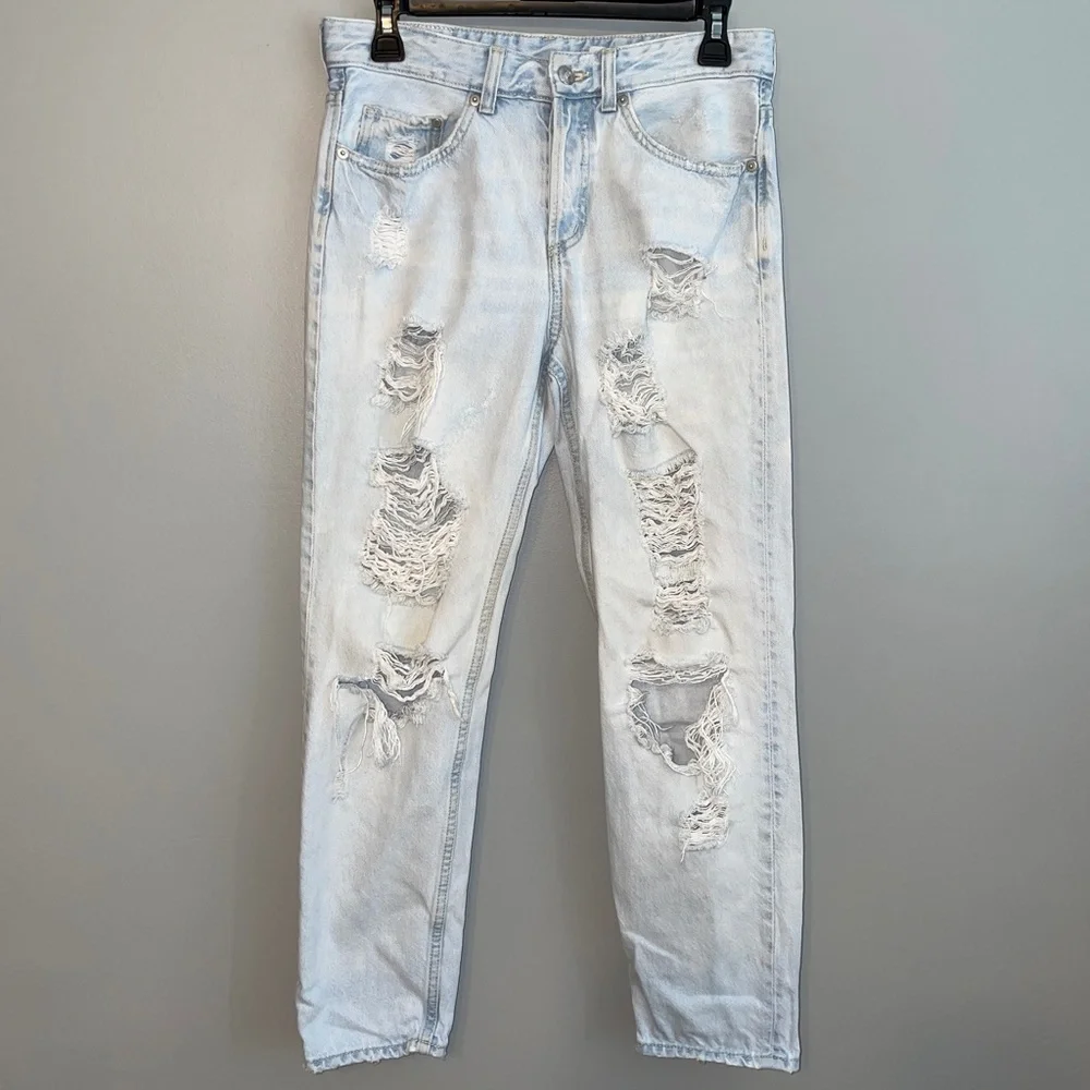 EUC H&M & Denim Distressed Ripped Boyfriend Jeans Light Wash Size 27 - Picture 2 of 8